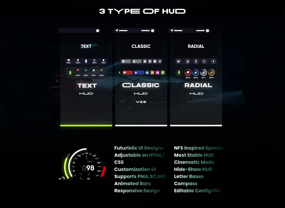 BLVCK HUD V2: Customizable HUD Script with Stress System - preview screenshot